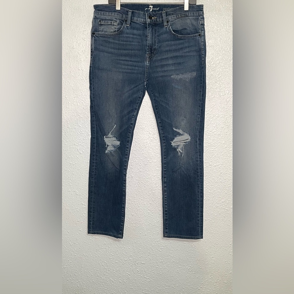 For all 7 mankind paxtyn men’s Distressed Blue Jeans size 36